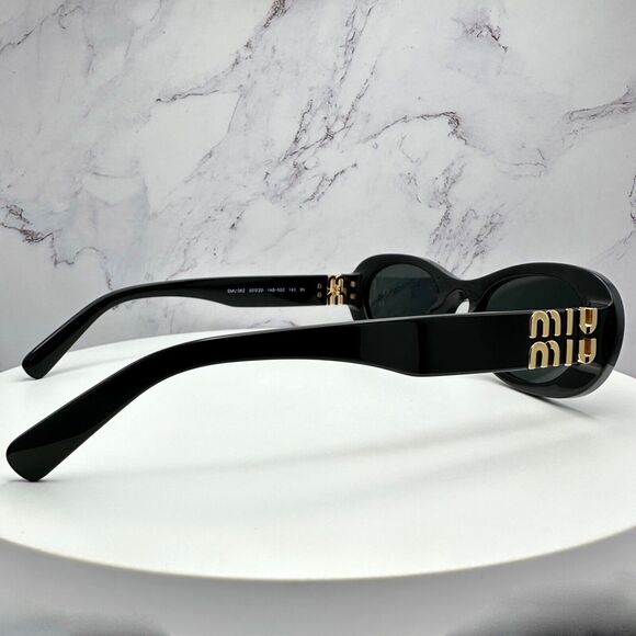 New MIU MIU Sunglasses Black Acetate Oval Gold Metal Logo Authentic Italy main image 7